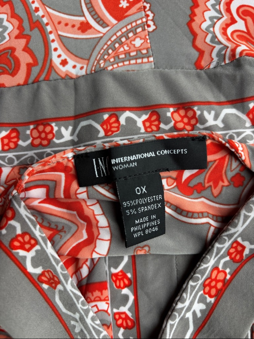 INC International Concepts Coral and Gray Paisley Maxi with Ring Strap Detail - Picture 2 of 3